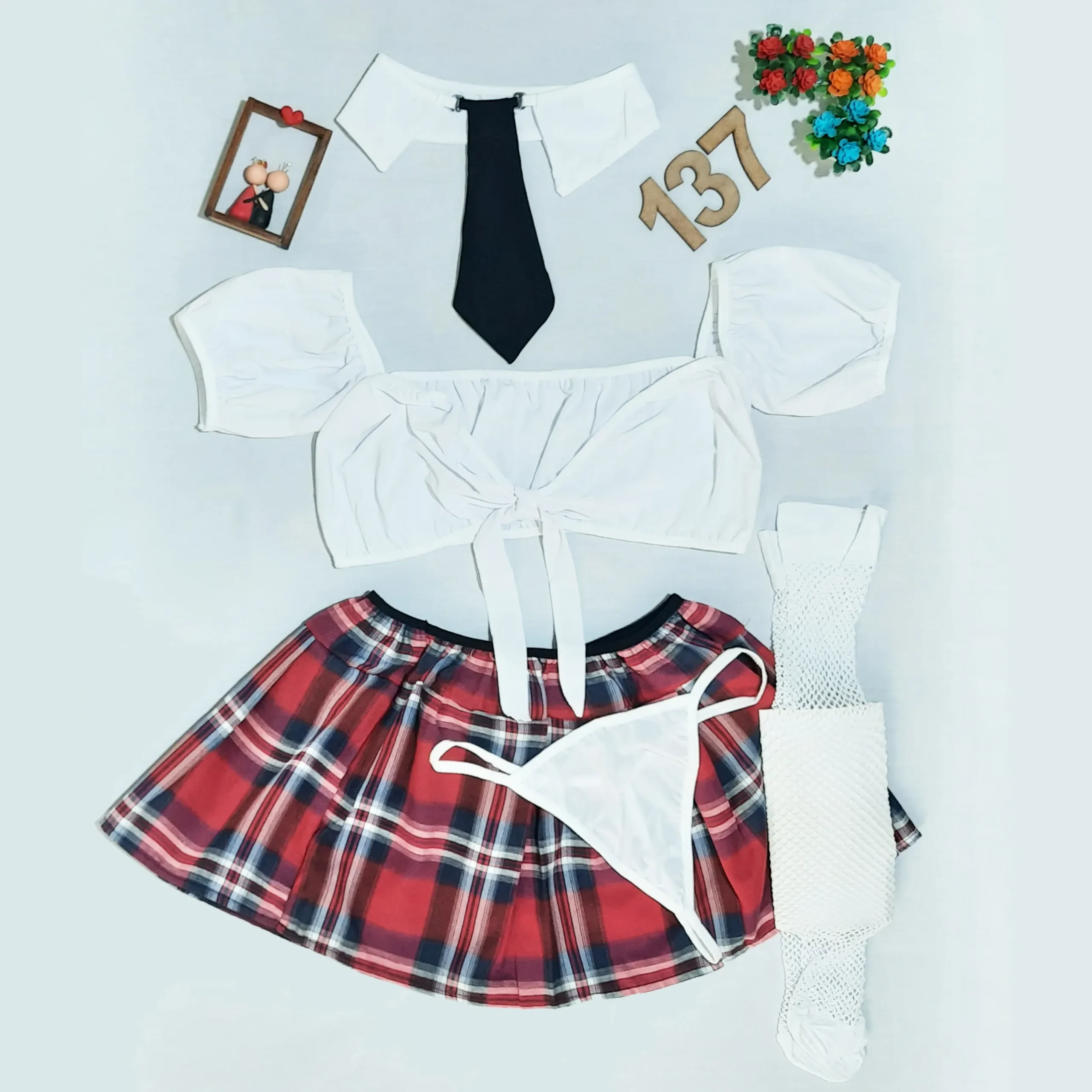 کاستوم دانش آموزی پنج تکه با جوراب زنبوری Delwin کد 137 - تصویر 5