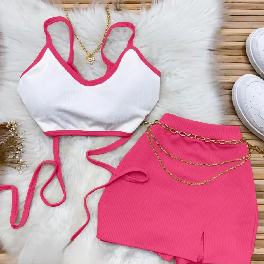 ست کراپ بندی با دامن Valentino کد 1442 - تصویر 4