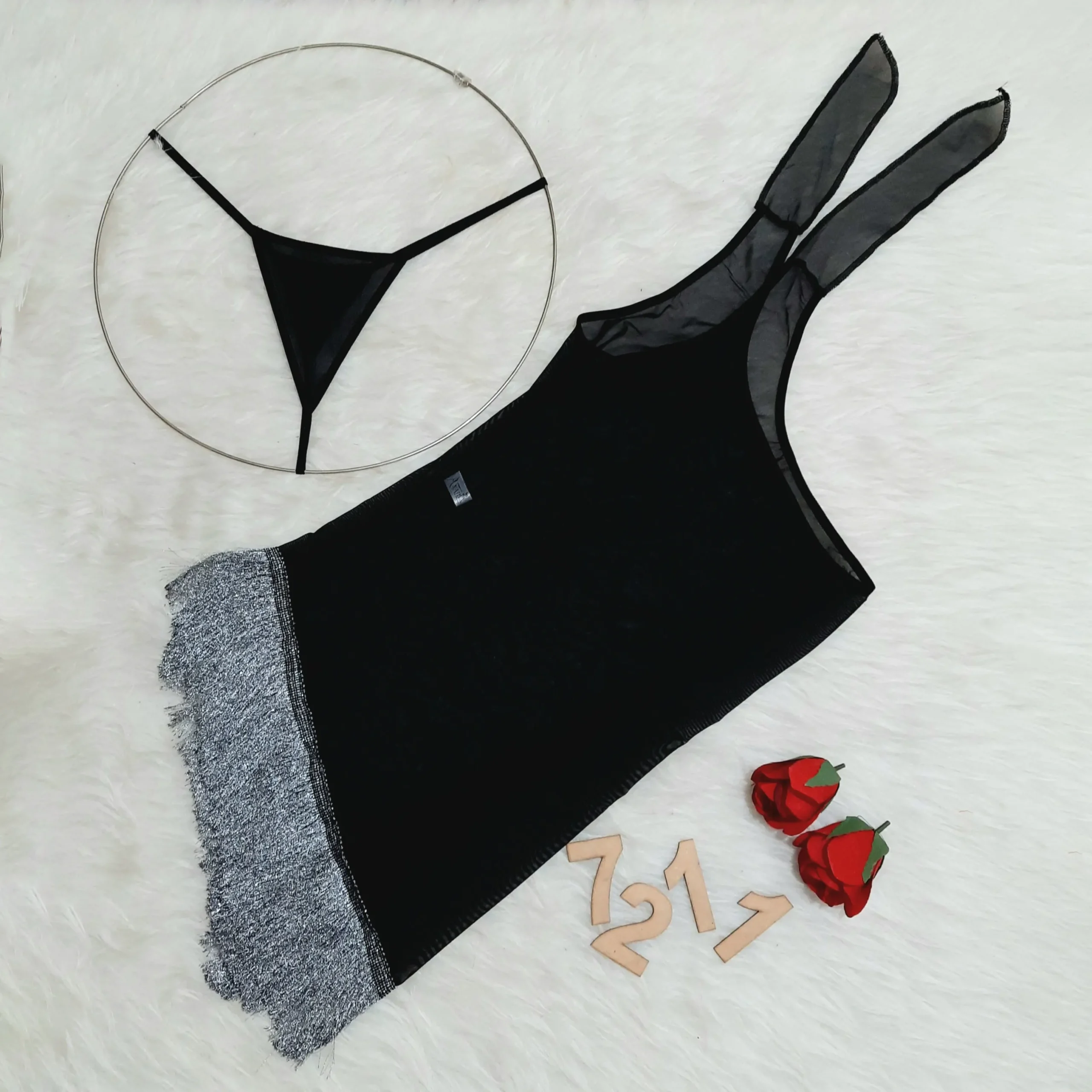 لباس خواب توری یقه رومی Anahel کد 7211 - تصویر 5