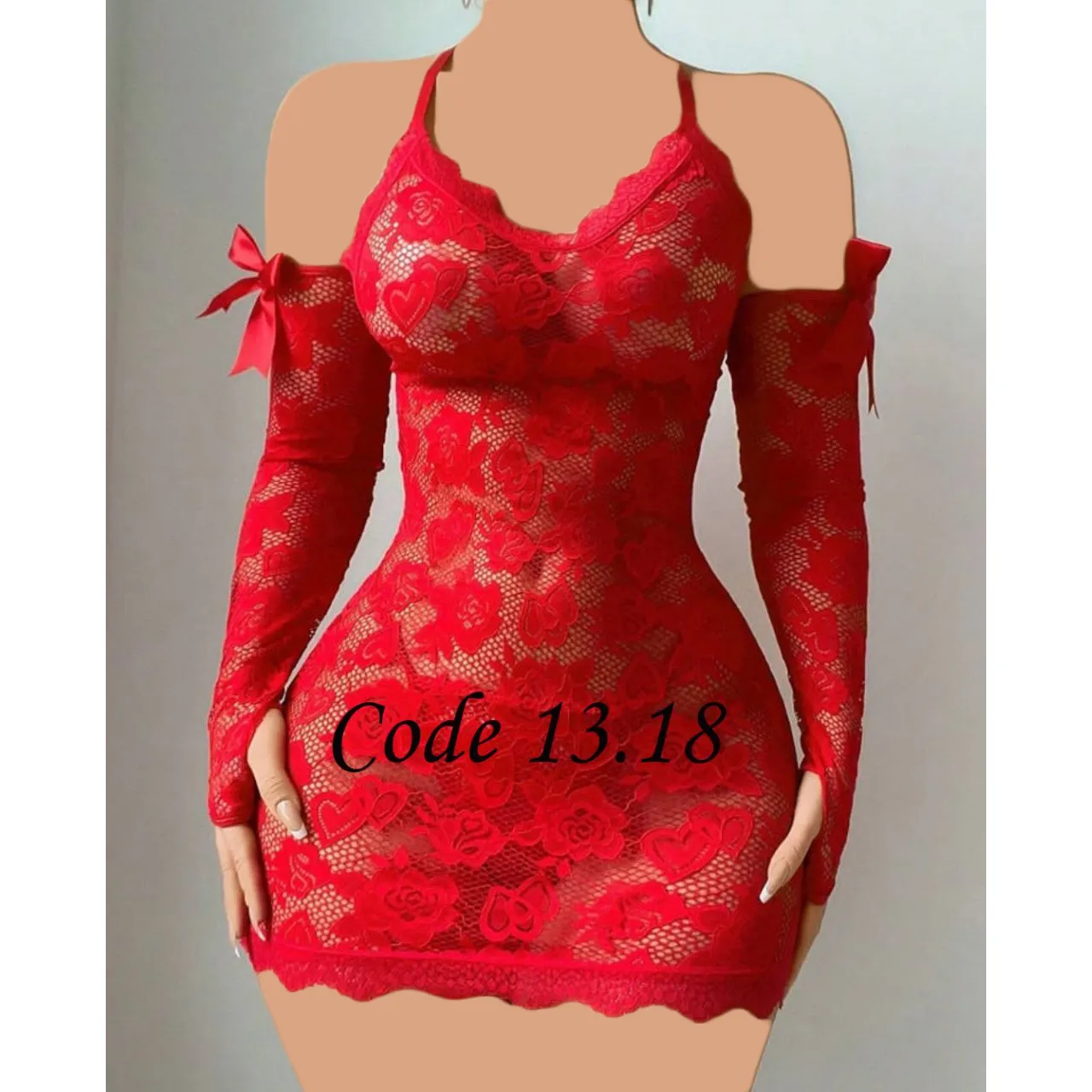 لباس خواب قرمز دانتل Elize کد 1319 - تصویر 2