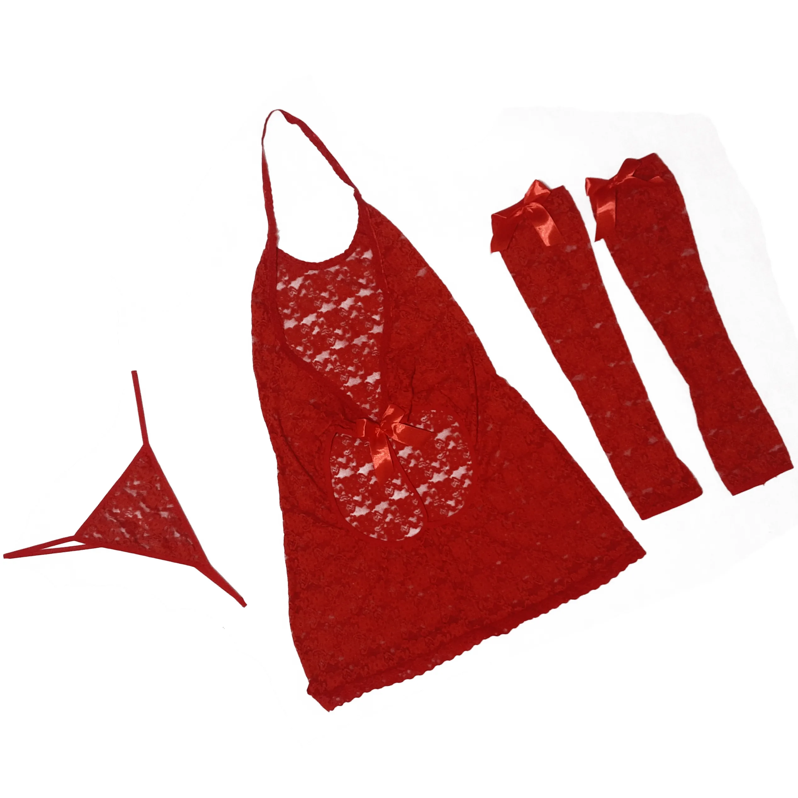 لباس خواب قرمز دانتل Elize کد 1319 - تصویر 3