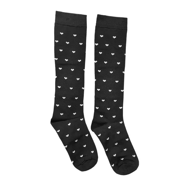جوراب زنانه نخی مشکی با طرح قلب و خط سفید کد 1052